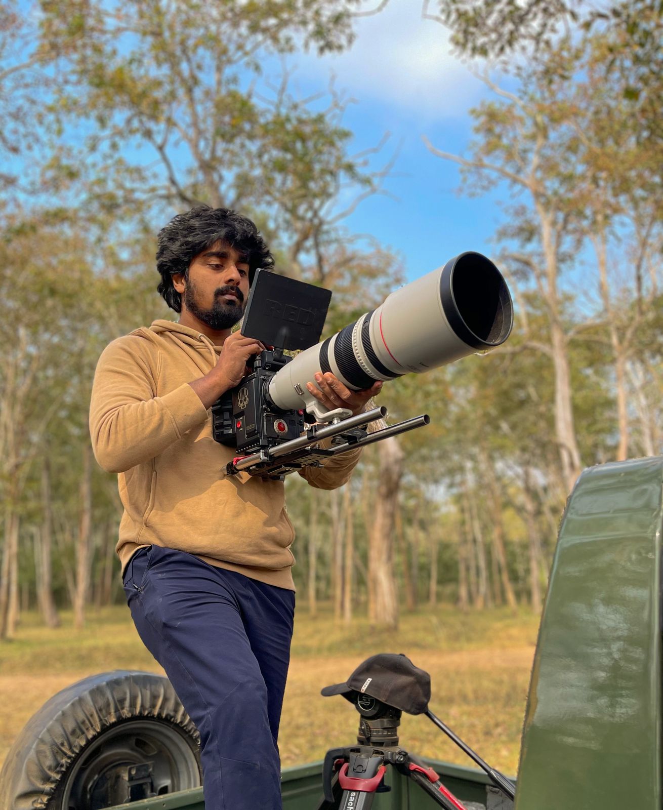 Pratheek shooting with RED camera in the Western Ghats